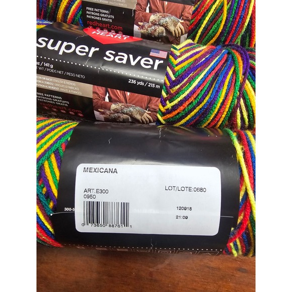 Red Heart Super Saver Yarn Mexicana Color 3 Skeins Acrylic Crochet Craft - Picture 2 of 5